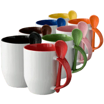 Taza fondo, asa color y cuchara  11oz